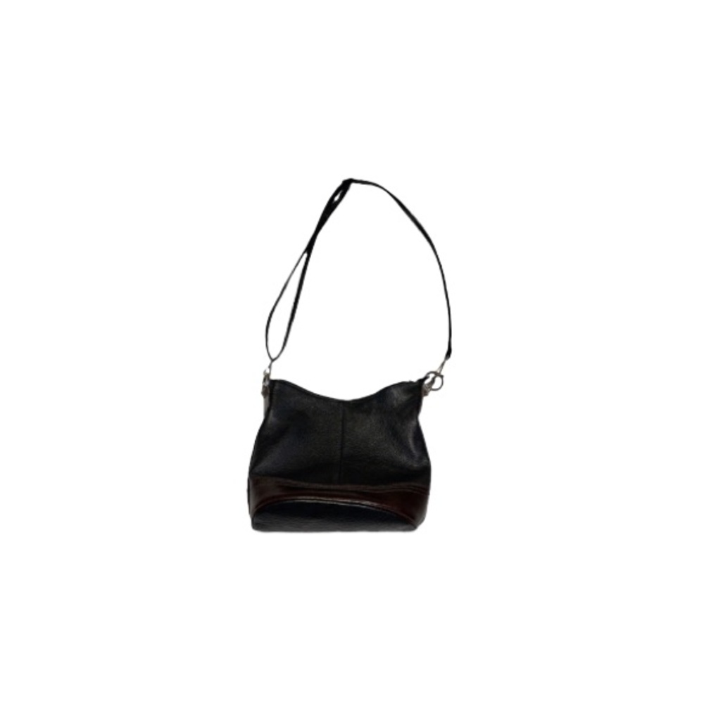 Vintage Black and Brown Italian Leather Crossbody Bucket Bag